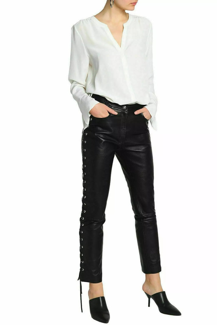 Damen-Designerhose aus schwarzem Lammleder