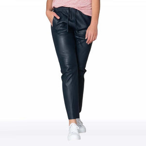 Navy Lambskin Leather Joggers for Women