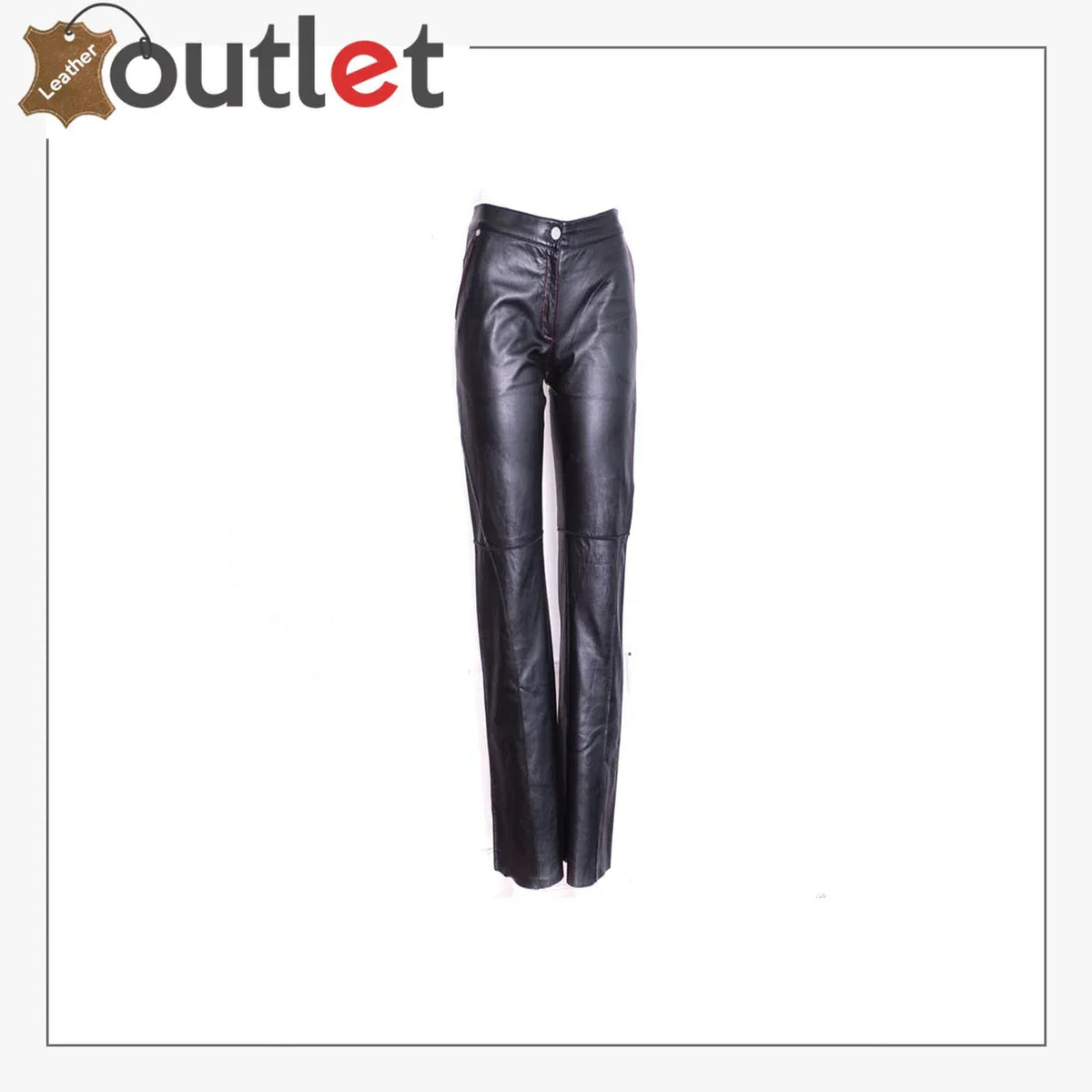 Womens genuine leather pants in black, front view