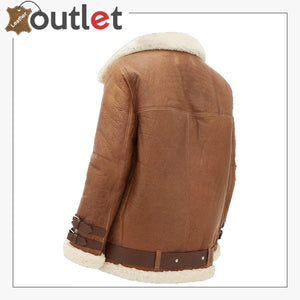 Color: Brown Material: Pure Leather Inner Faux Shearling Lining Sherpa Lapel Collar Open Sherpa Cuffs Zip Fastening Outside Pockets