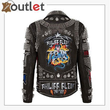 Load image into Gallery viewer, Biker Rock Studded and Embroidered Leather Jacket
