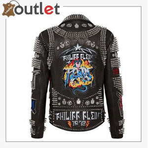 Biker Rock Studded and Embroidered Leather Jacket