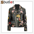 Rose Handpainted Silver Studded Biker Jacket