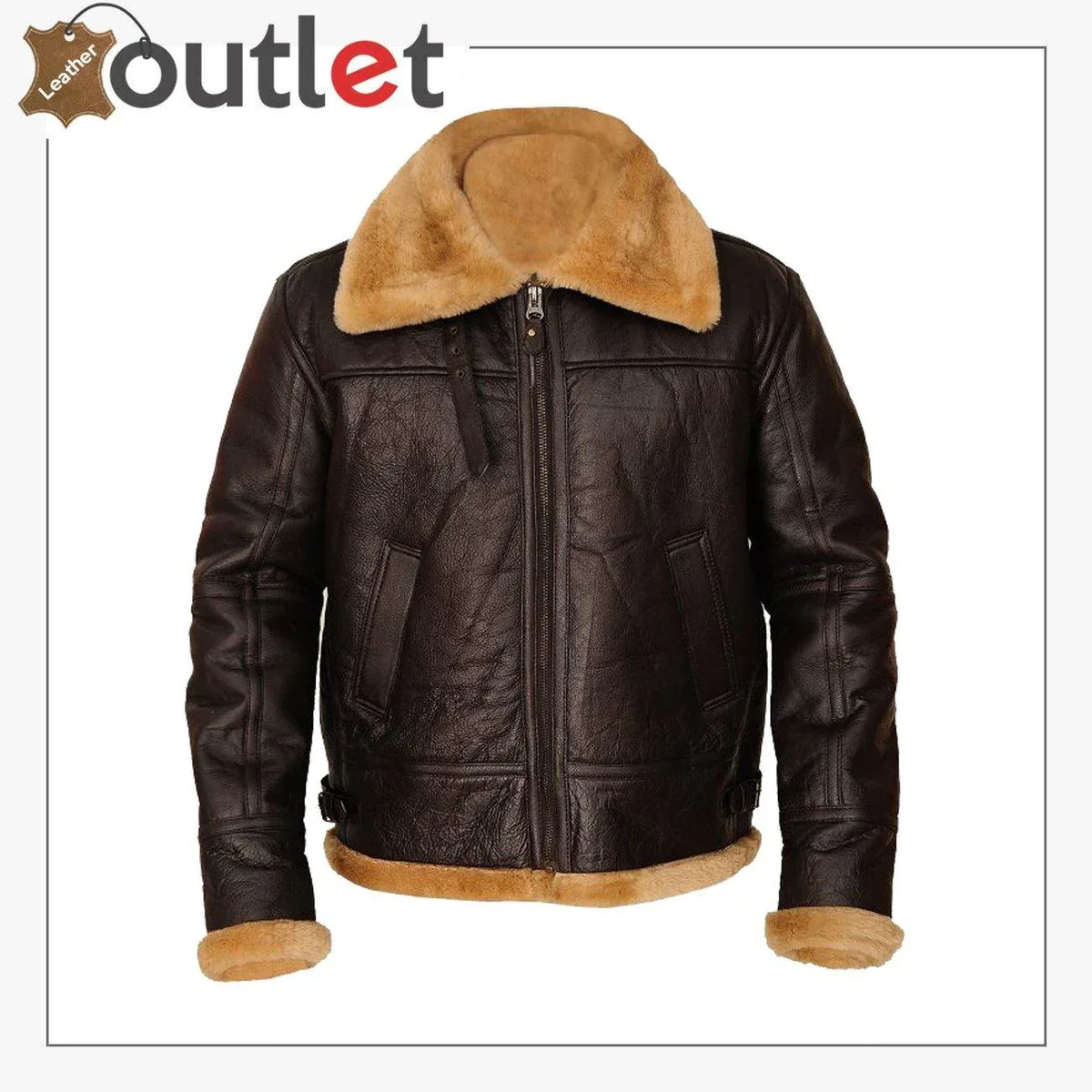 Men brown B3 sheepskin leather jacket, front view