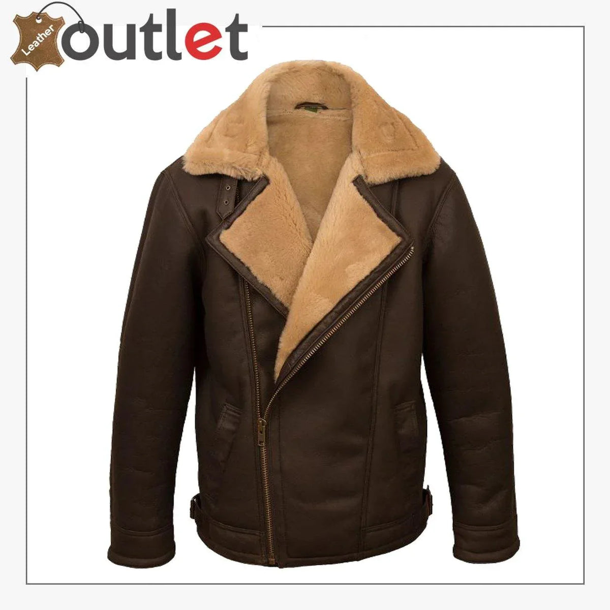 Men brown pilot shearling jacket, front view