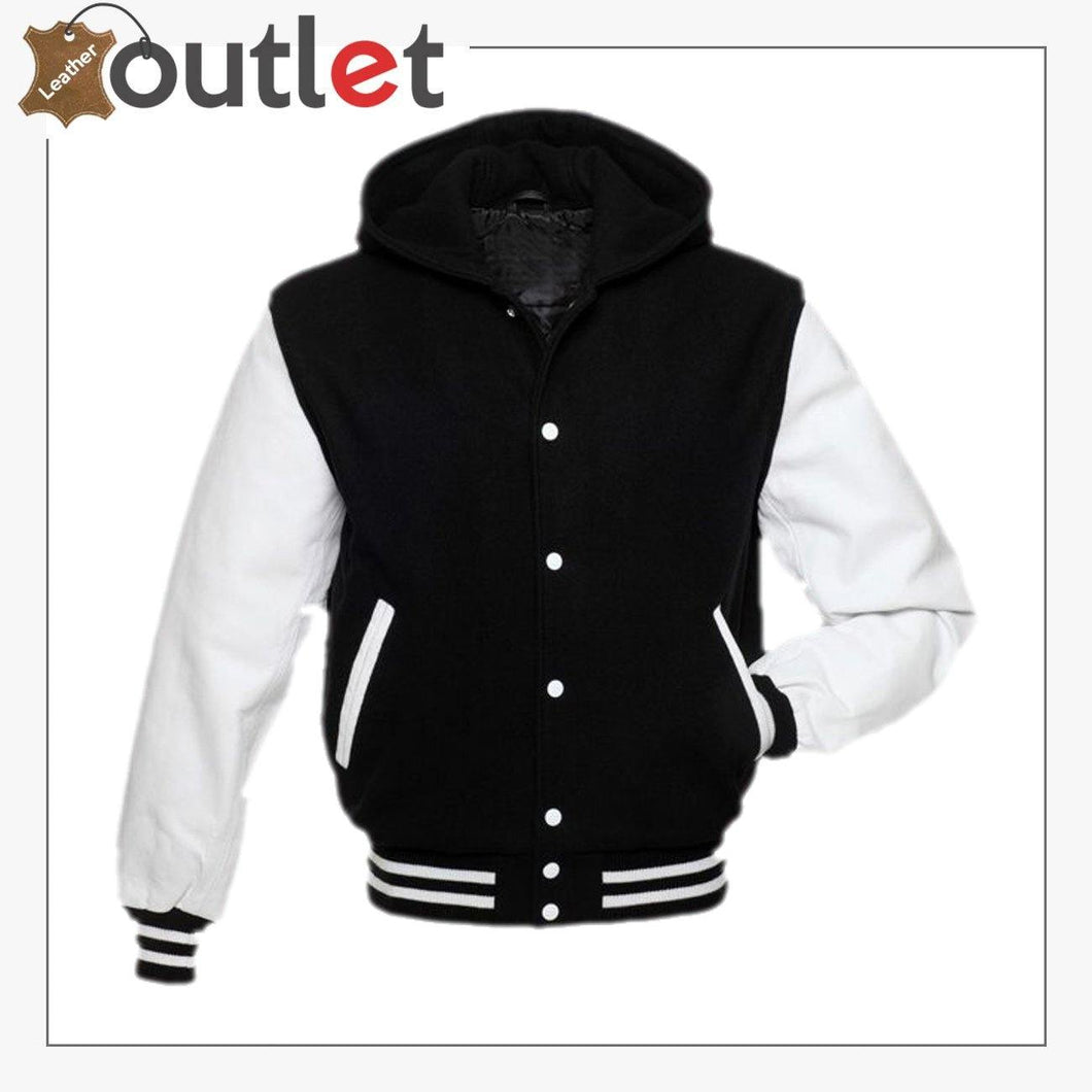 Basic Black Hoodie Varsity Jacket
