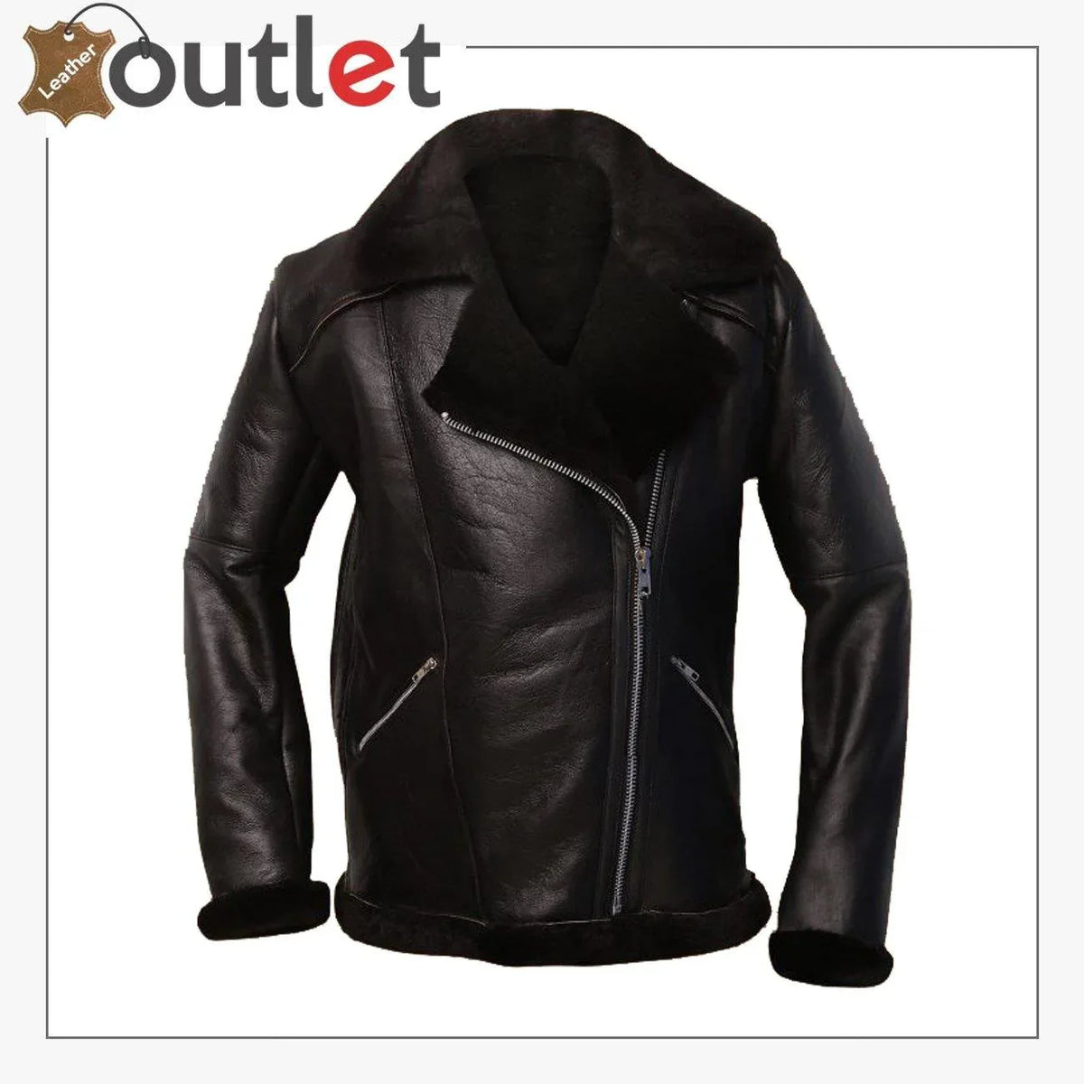 Men dark brown shearling aviator jacket, front view