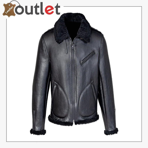 Men Shearling Black Biker Jacket