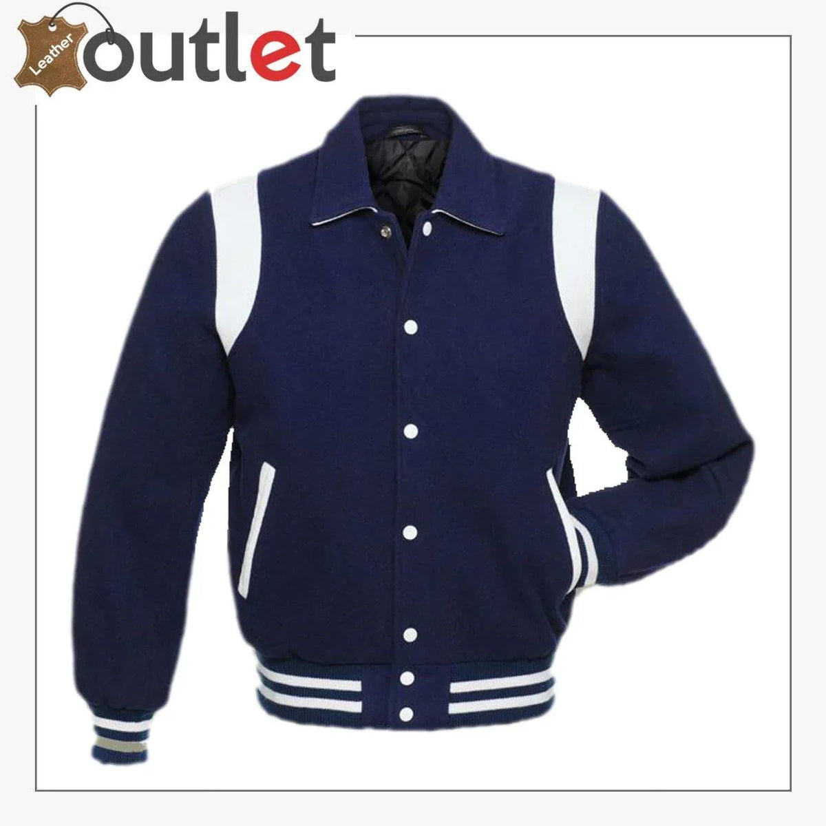 Side stripe varsity jacket, front view with contrast stripe