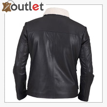Load image into Gallery viewer, Men Black Button Shearling Leather Jacket
