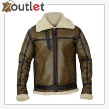 Load image into Gallery viewer, Army Greenish Brown Shearling Leather Jacket
