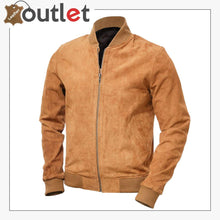 Load image into Gallery viewer, Men Tan Suede Bomber Jacket
