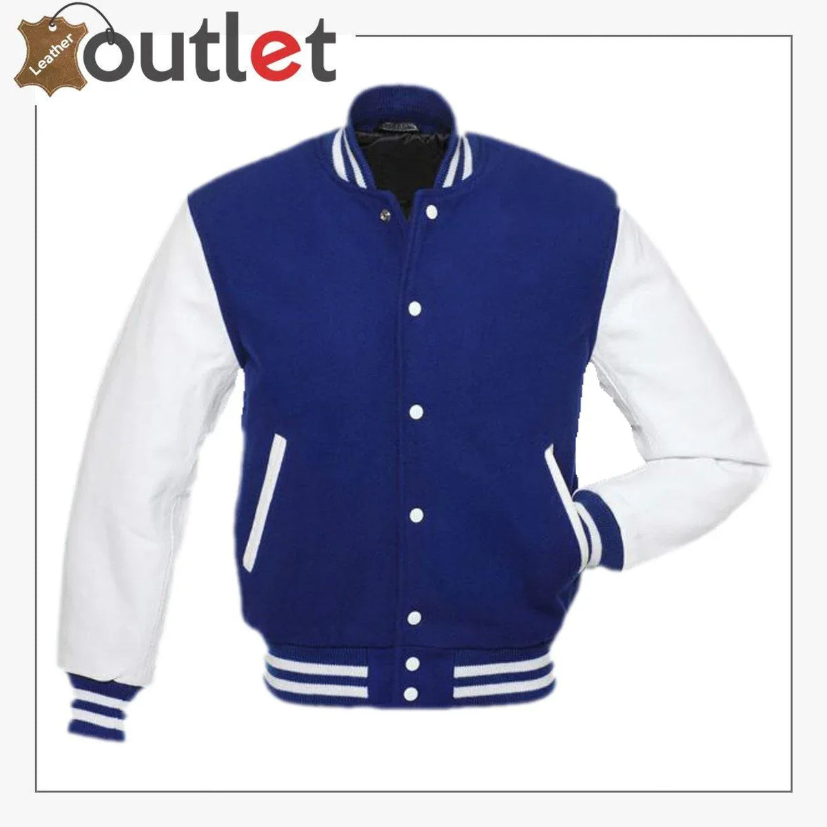 College varsity jacket with contrast sleeves, front view
