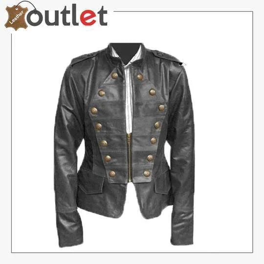 Handmade black military style leather jacket with four utility pockets