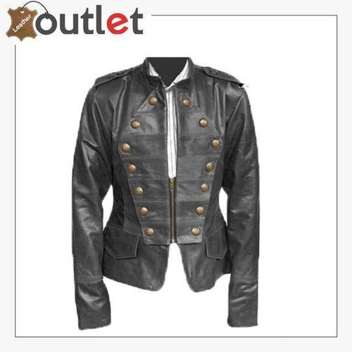 Handmade Black Military Style Leather Jacket
