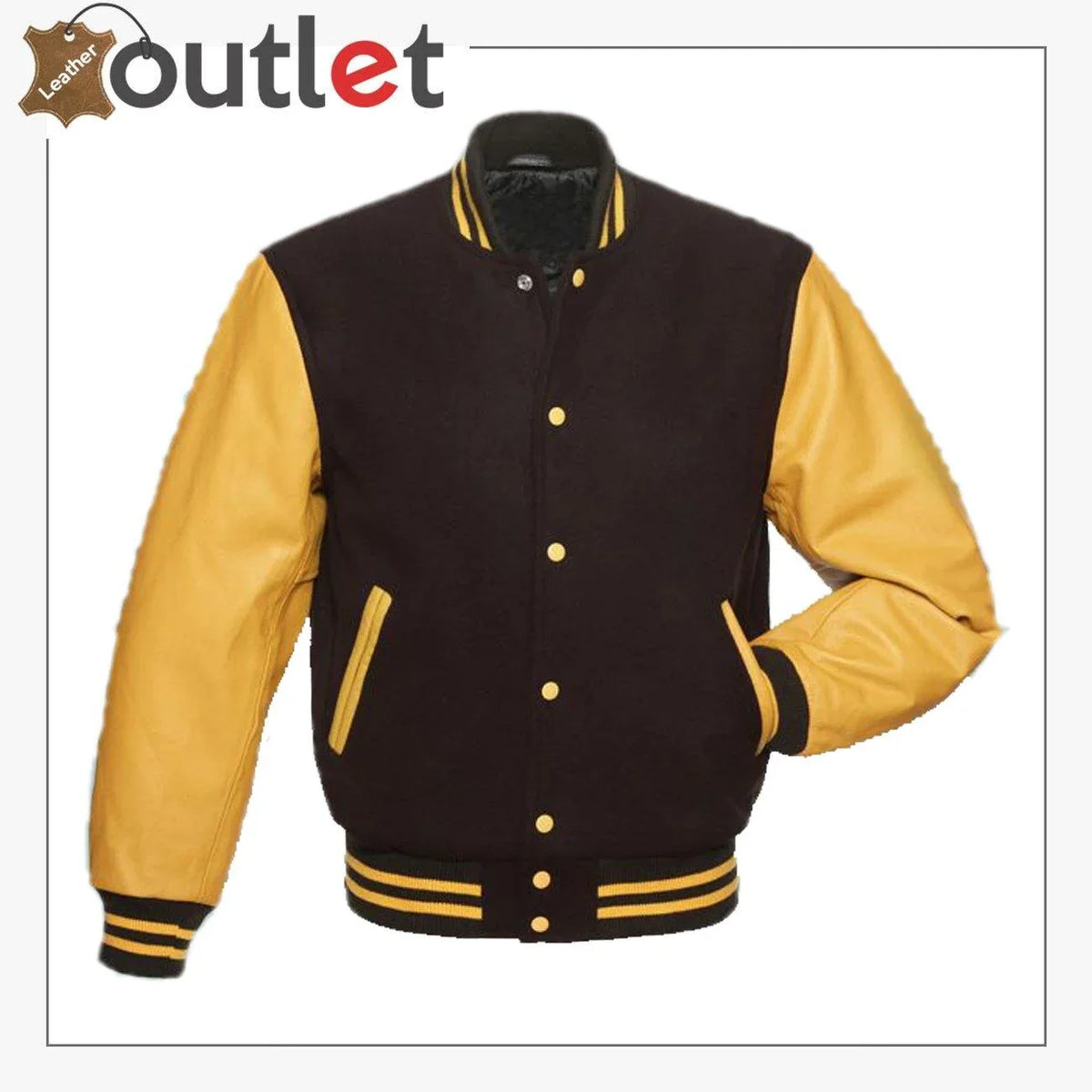 Maroon and gold varsity jacket, front view with snap front