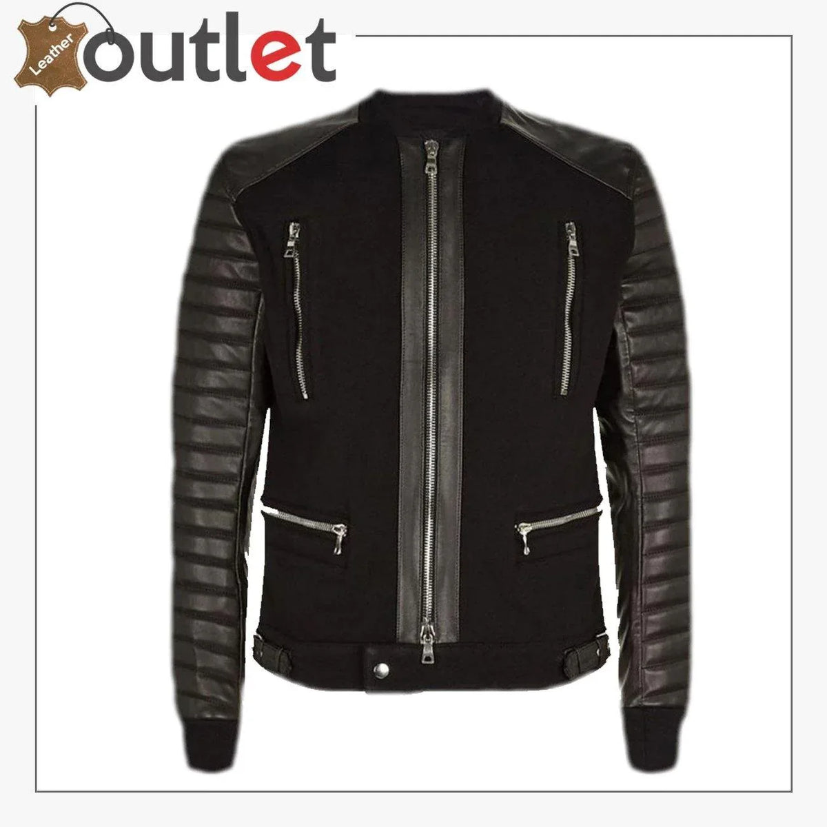 Men modern style leather bomber jacket, front view