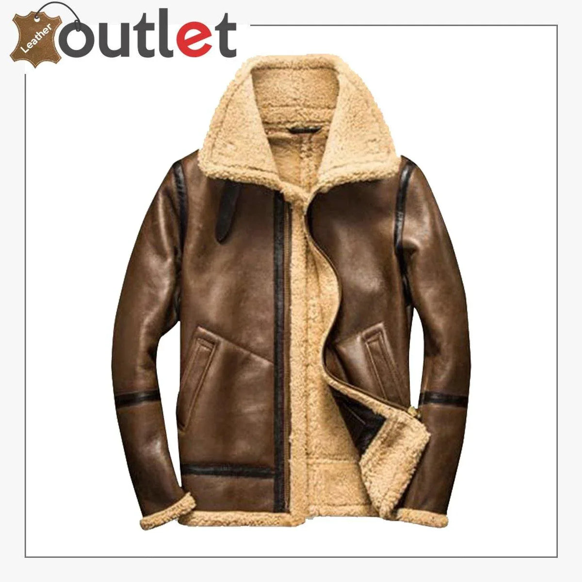 Men brown bomber shearling jacket, front view