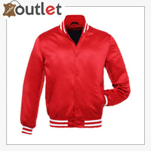 Load image into Gallery viewer, Bright Red Satin Varsity Jacket
