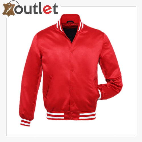 Bright Red Satin Varsity Jacket