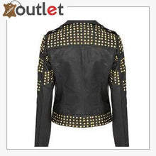Load image into Gallery viewer, Handcrafted Golden Half Studded Black Leather Jacket
