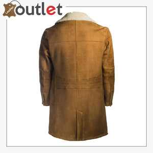 Men Brown Distressed Shearling Long Coat