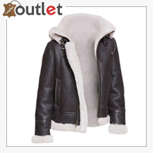 Load image into Gallery viewer, Men Black Shearling Leather Jacket With Hoodie
