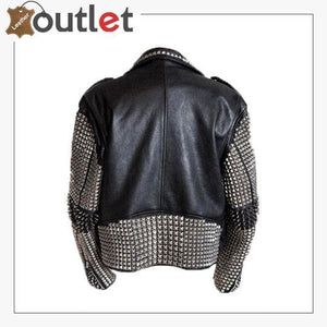 Handmade Mens Black Fashion Punk Style Studded Leather Jacket Biker Jacket