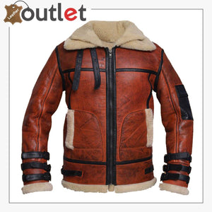 Women Distressed Brown Shearling Leather Jacket