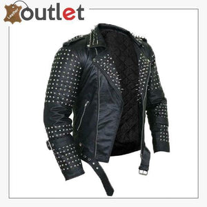 Handmade Mens Black Fashion Punk Style Studded Leather Jacket - Leather Outlet