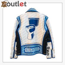 Load image into Gallery viewer, Handmade Mens Fashion Studded Punk Style blue and white Leather Jacket
