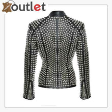 Load image into Gallery viewer, New Handmade Women&#39;s Black Fashion Golden Studded Punk Style Leather Jacket
