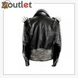 Handmade Mens Black Fashion Studded Punk Style Leather Jacket