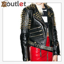 Load image into Gallery viewer, Handmade Womens Plain Black Fashion Studded Punk Style Jacket
