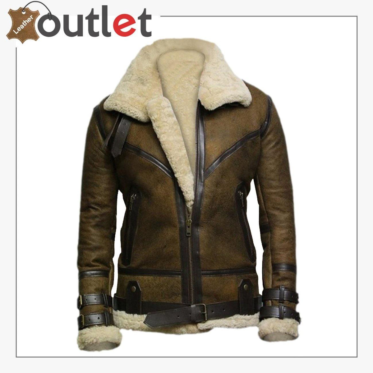 Brown B3 bomber sheepskin jacket for men, front view