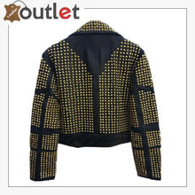 Load image into Gallery viewer, Handmade Womens Black Fashion Golden Studded Punk Style Leather Jacket
