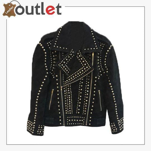 Handmade Women's Black Fashion Studded Punk Style Leather Jacket