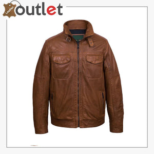 Men’s Biker Bomber Style Leather Jacket