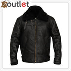 Men Jet Black Shearling Leather Jacket