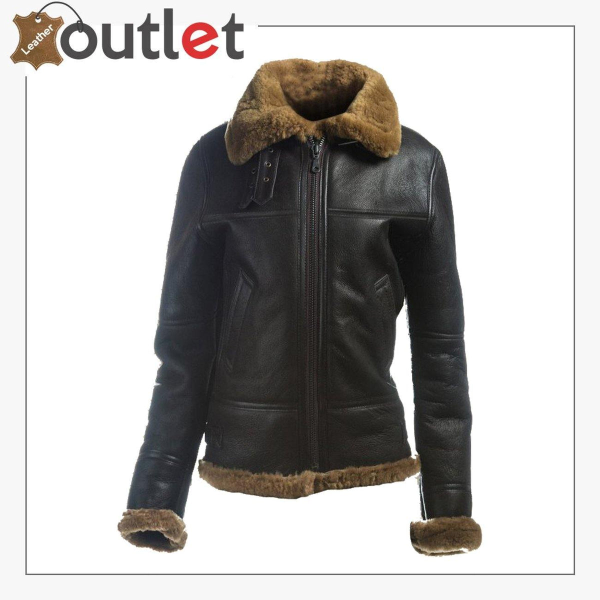 Women B3 bomber shearling leather jacket in brown, front view