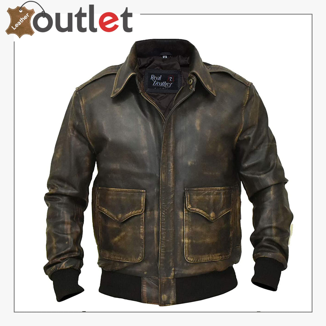 A2 Aviator Distressed Cowhide Leather Bomber Aviator Flight Jacket