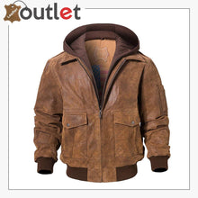 Load image into Gallery viewer, Air Force Aviator Hooded Leather Bomber Jacket
