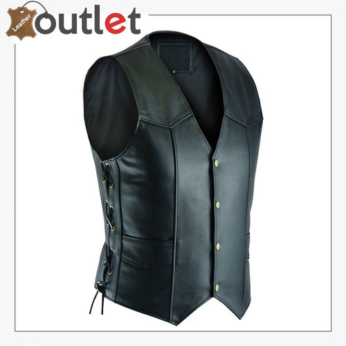 Basic MotorBiker Leather Vest For Men