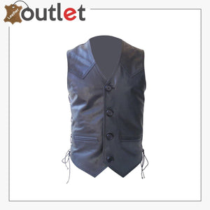 Bespoke Tailored Black Real Leather Hunter Vest