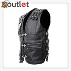 Bike Style Genuine Leather Biker Vest For Mens - Leather Outlet