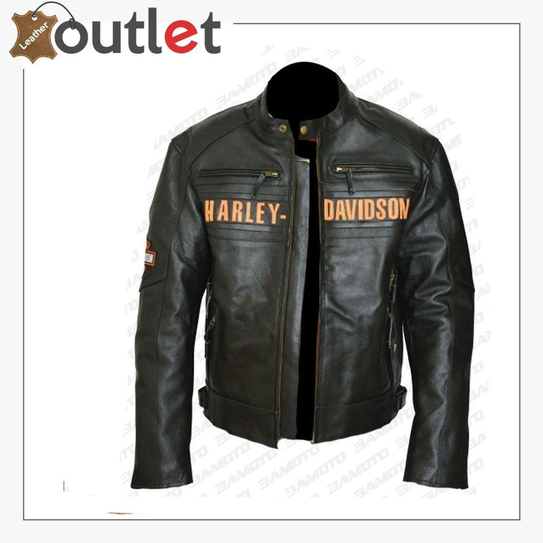 Bill Goldberg Black Harley Davidson Motorcycle Leather Jacket - Leather Outlet