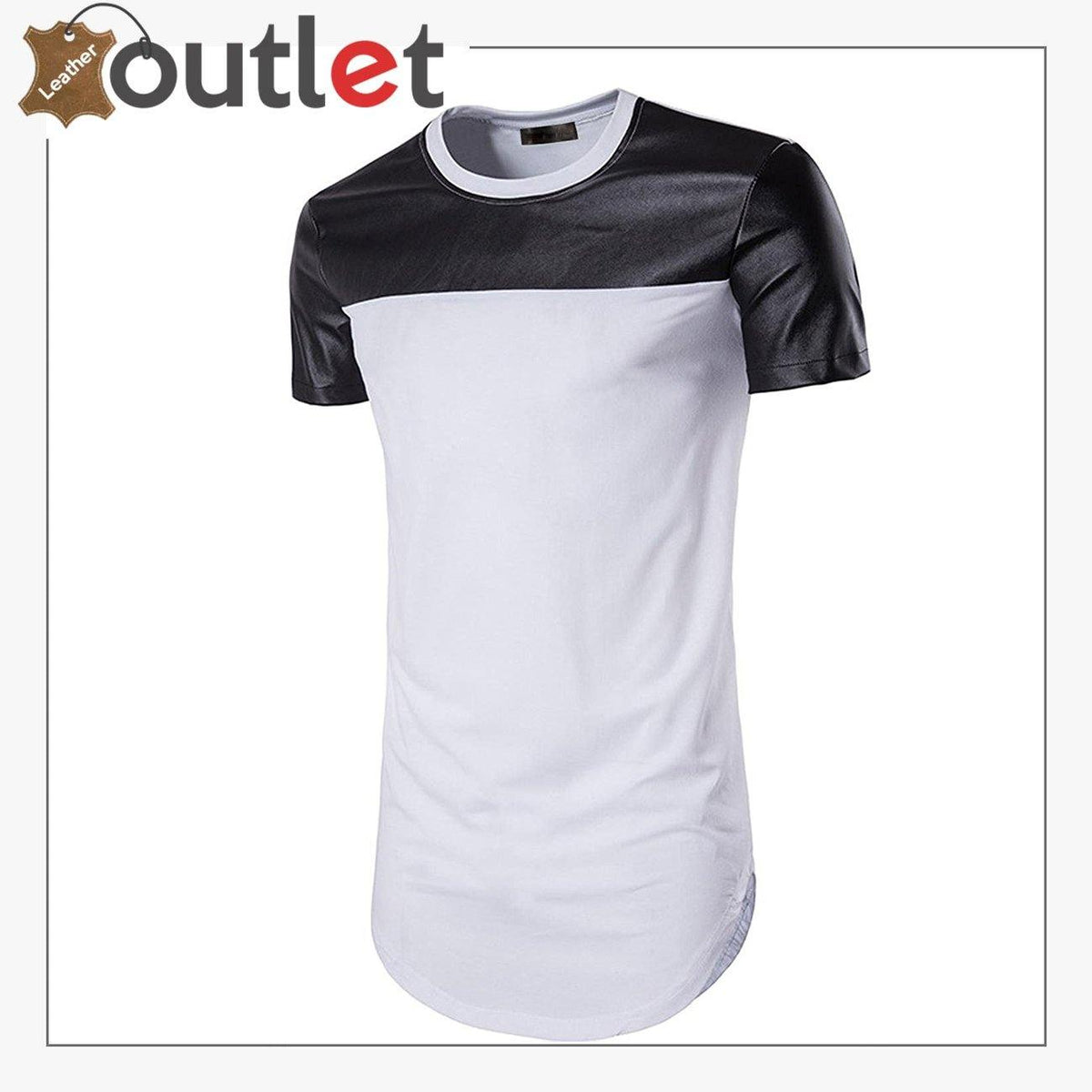 Black and white two tone leather shirt for women, front view