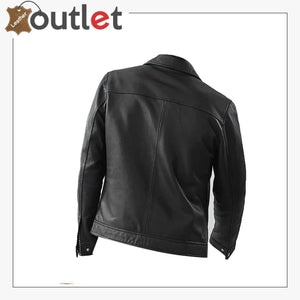 Black Biker Bomber Style Leather Jacket