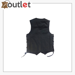 Black Biker Shirt Style Collar Leather vest