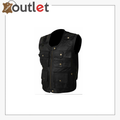  Distressed Black Biker Real Leather Vest